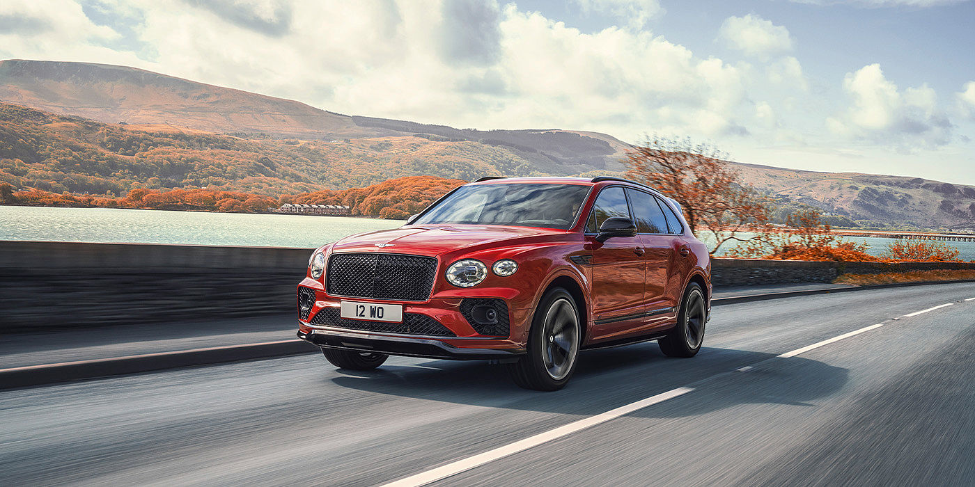 Bentley Brussels Bentley Bentayga S SUV in Candy Red paint front 34 dynamic
