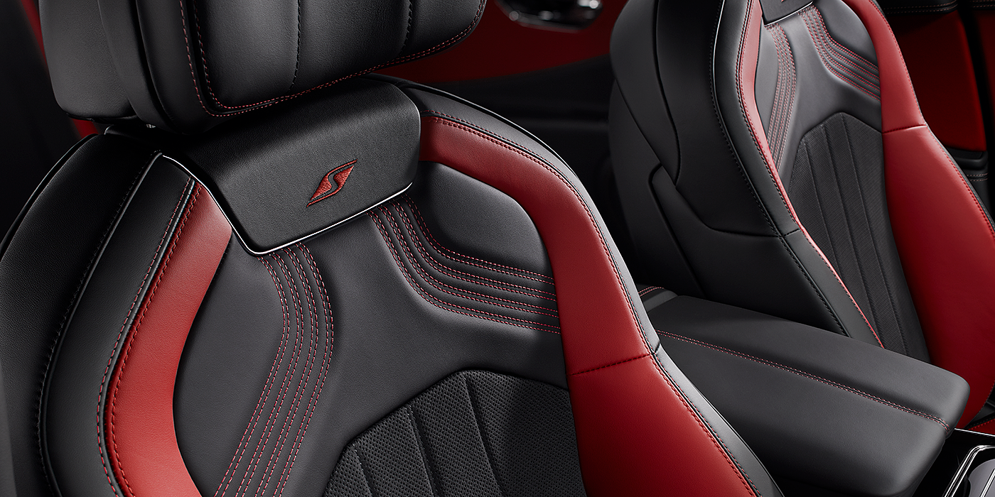 Bentley Brussels Bentley Flying Spur S seat in Beluga black and \hotspur red hide with S emblem stitching