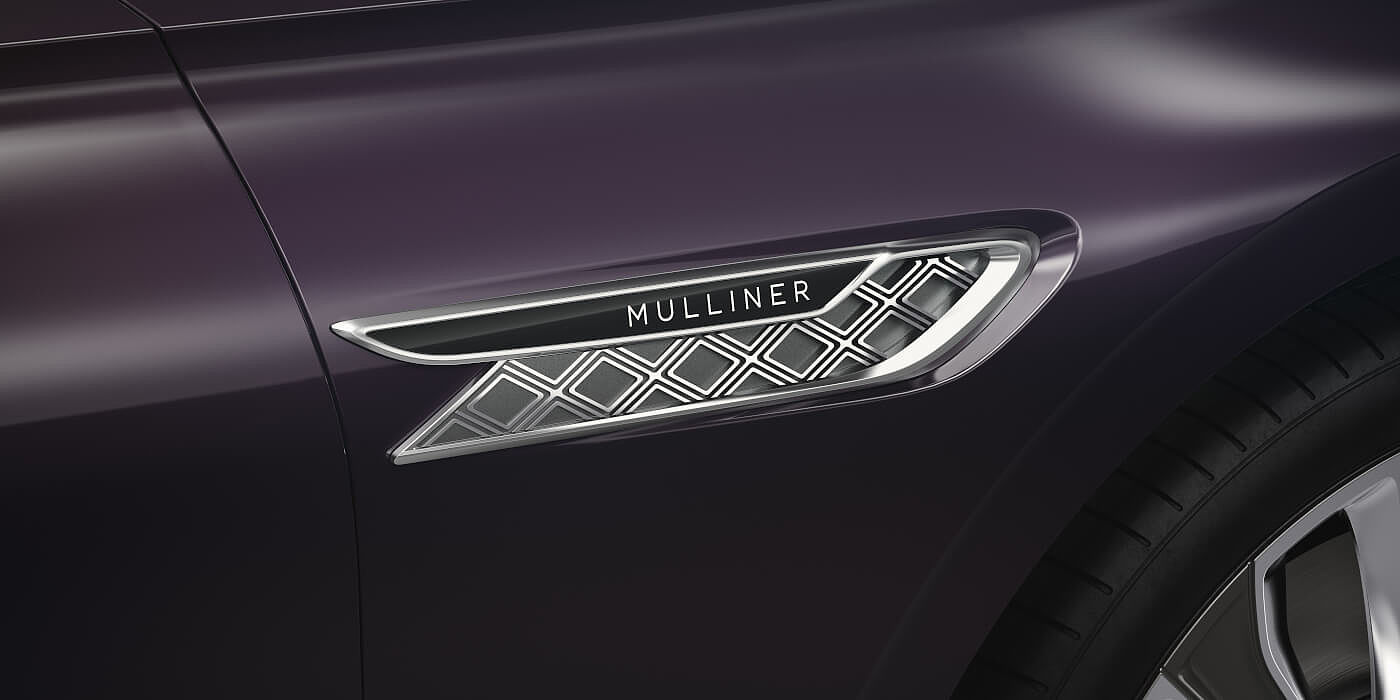Bentley-Flying-Spur-V8-Mulliner-chrome-double-diamond-wing-vent-on-Damson--purple-paint