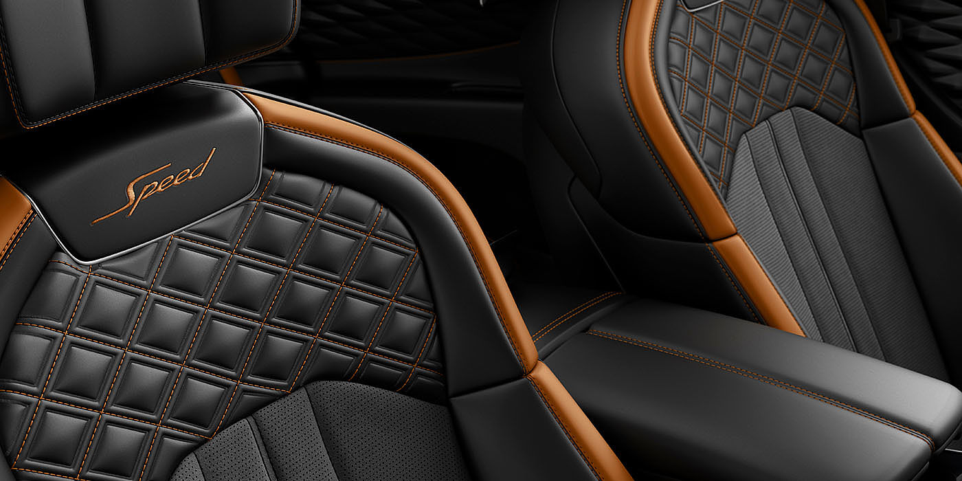 Bentley Brussels Bentley Flying Spur Speed's front seats with detailed contrast stitching and Speed Emblems