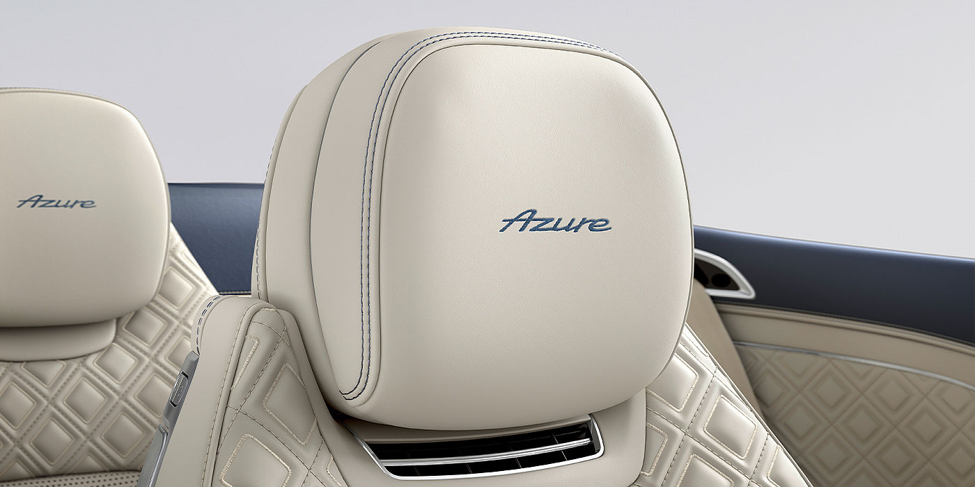 Bentley Brussels Bentley Continental GTC Azure convertible seat detail in Linen hide with Azure emblem